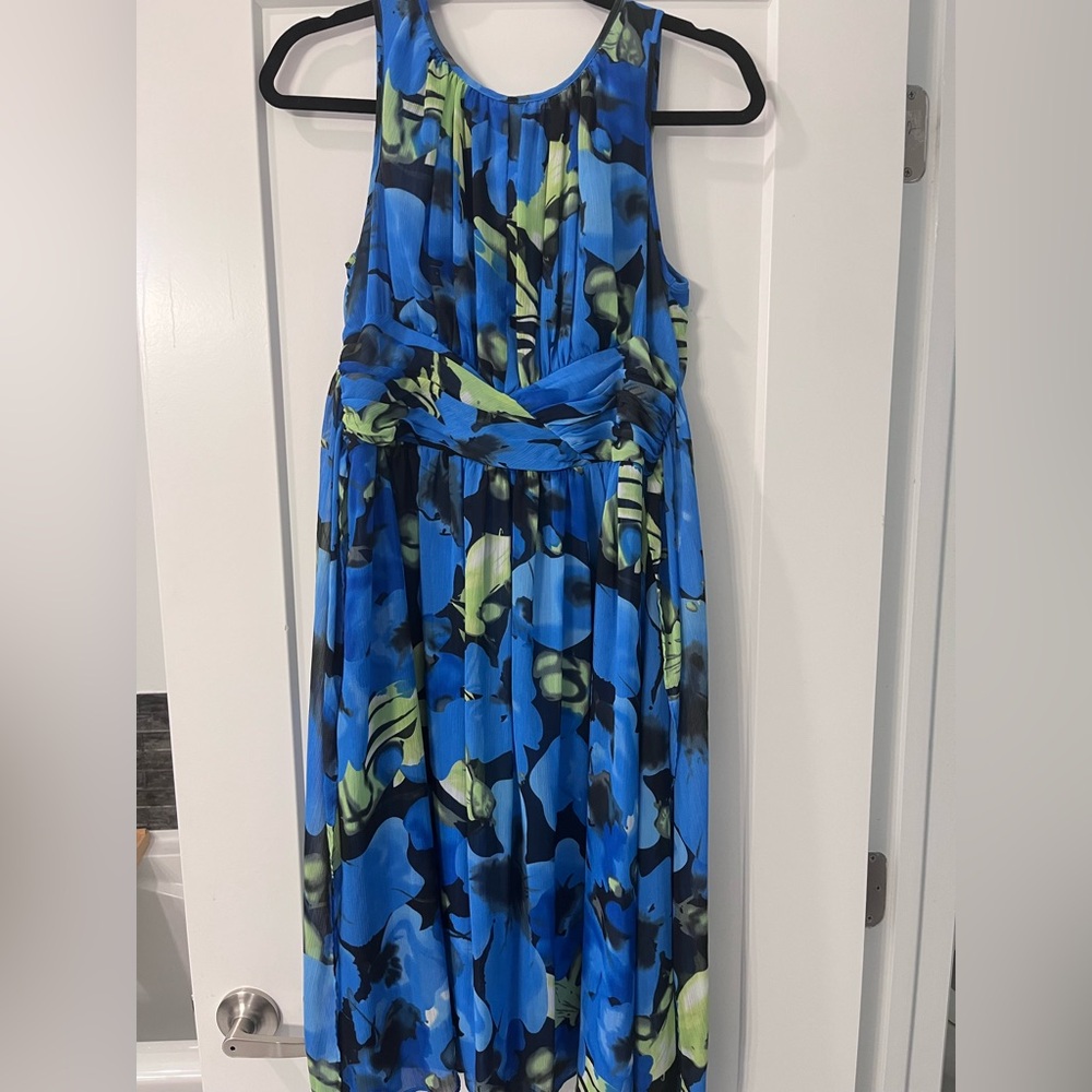 Adrianna Papell Blue and Green Patterned Dress